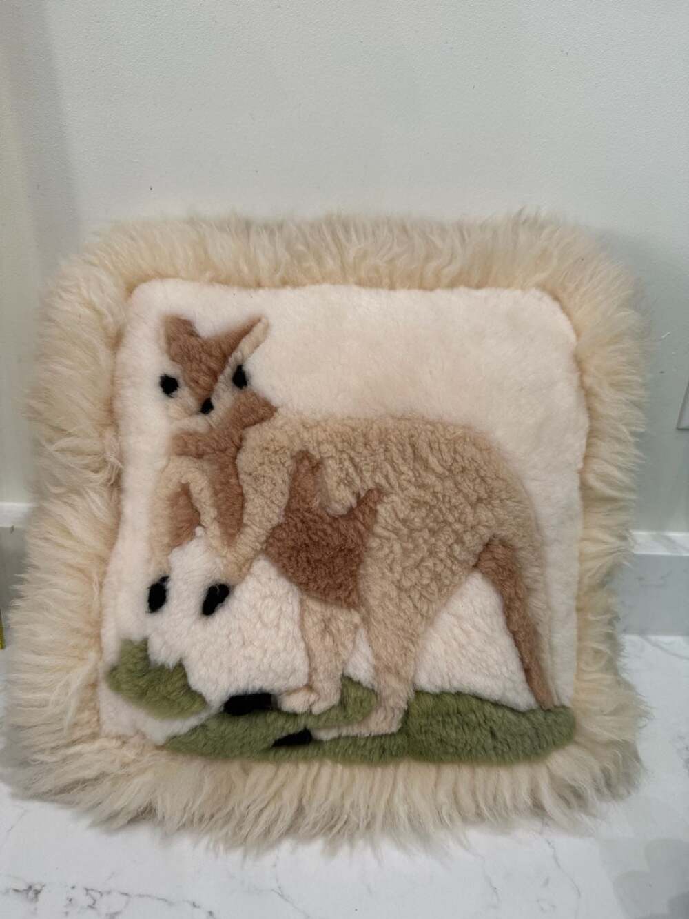 Vintage Matty Sheepskin Products Australia Kangaroo Patchwork Fur Pillow Case